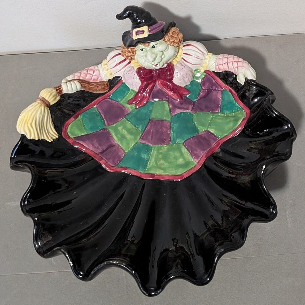 Vintage 1992 Fitz and Floyd Halloween Witch Candy Bowl Serving Dish Flawed Read